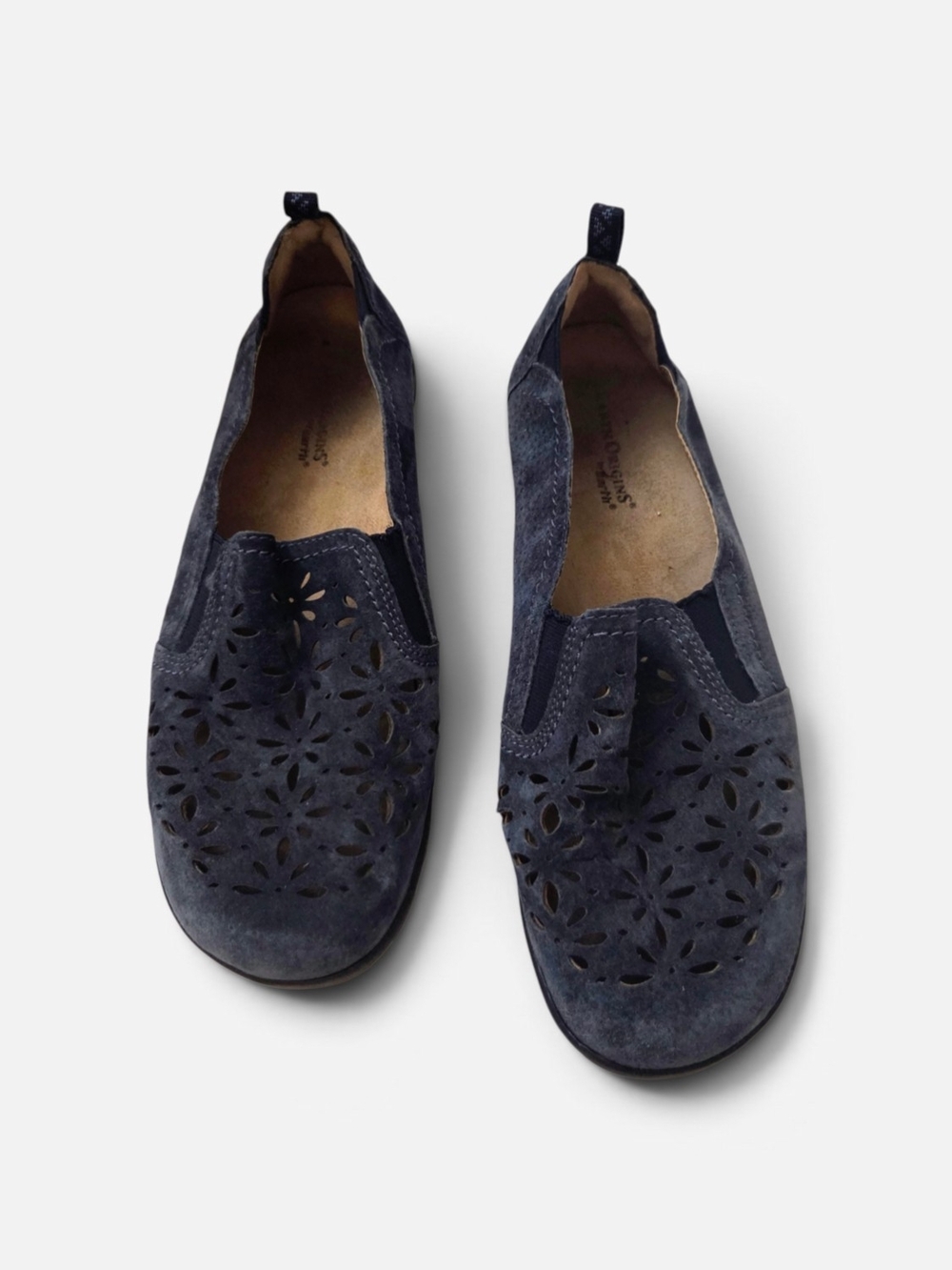 Earth Origins Rikki Navy Leather Perforated Slip-On Flats Women's Size 8M